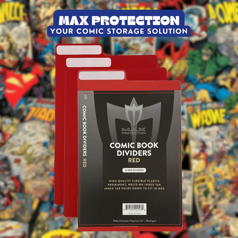 Max Protection Comic Book Dividers with Tabs - 30pt Plastic Archival Quality for Comic Box Storage - Write-On Index Tabs, 7-1/4" x 10-3/4", 25 Count, Red - Image 5